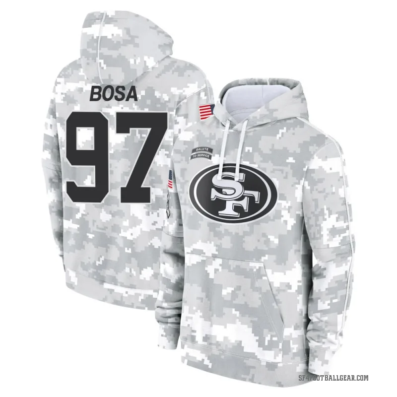 Nick Bosa Youth Camo San Francisco 49ers Arctic 2024 Salute to Service Club Fleece Pullover Hoodie