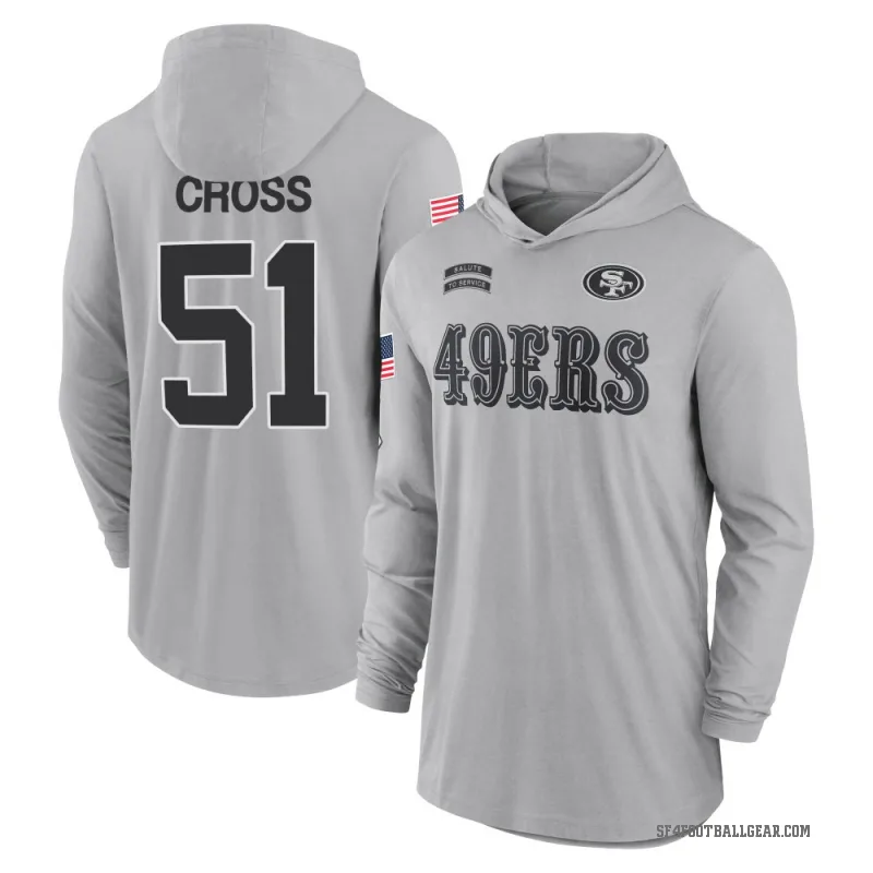 Randy Cross Youth Gray San Francisco 49ers 2024 Salute to Service Lightweight Performance Long Sleeve Hooded T-Shirt