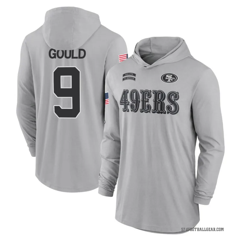 Robbie Gould Men's Gray San Francisco 49ers 2024 Salute to Service Lightweight Performance Long Sleeve Hooded T-Shirt