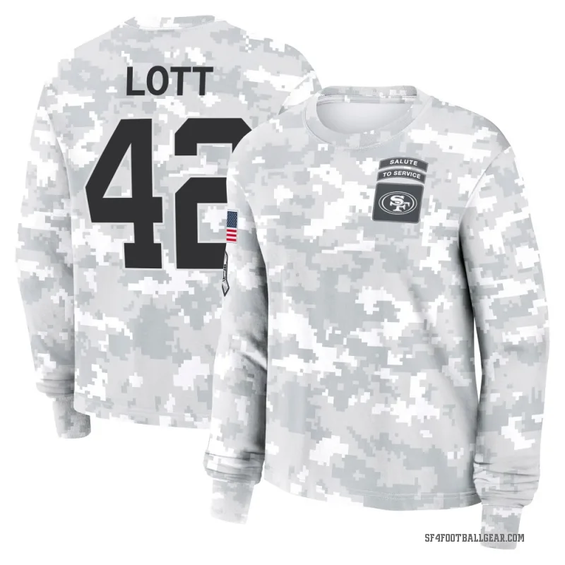 Ronnie Lott Women's Camo San Francisco 49ers Arctic 2024 Salute to Service Long Sleeve T-Shirt