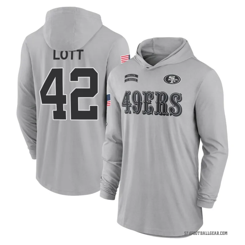 Ronnie Lott Youth Gray San Francisco 49ers 2024 Salute to Service Lightweight Performance Long Sleeve Hooded T-Shirt
