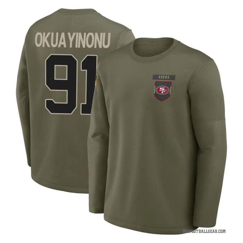 Sam Okuayinonu Men's Olive San Francisco 49ers 2025 Salute to Service Sideline Coaches Long Sleeve T-Shirt