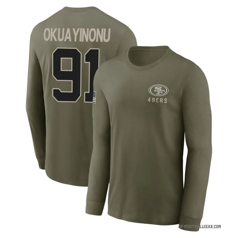 Sam Okuayinonu Youth Olive San Francisco 49ers 2025 Salute to Service Sideline Long Sleeve T-Shirt