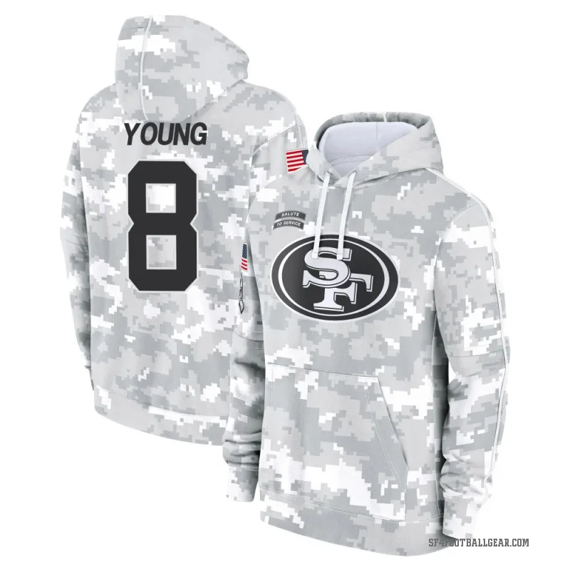 Steve Young Youth Camo San Francisco 49ers Arctic 2024 Salute to Service Club Fleece Pullover Hoodie