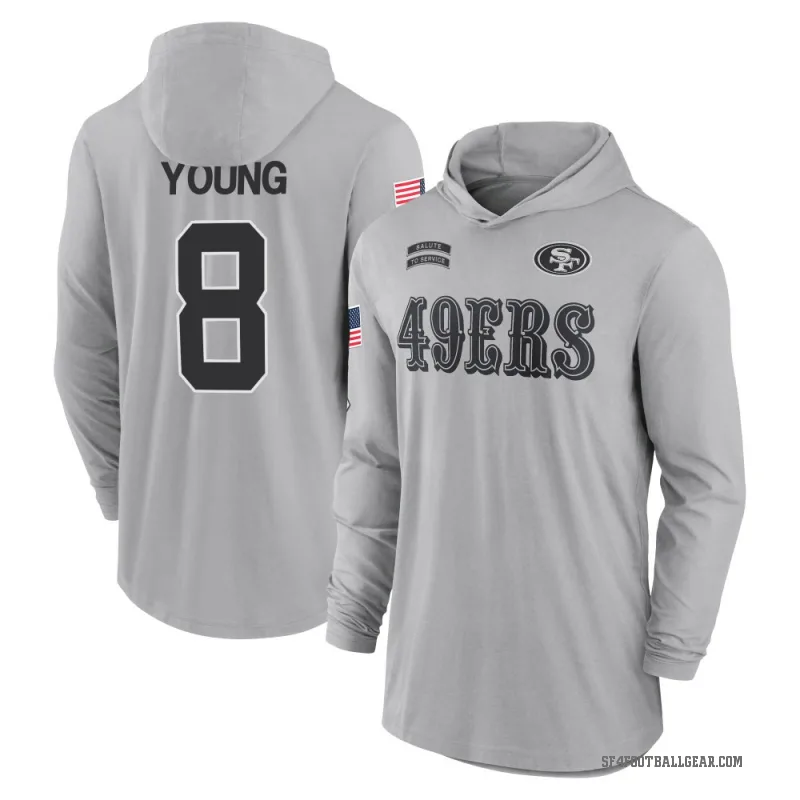 Steve Young Youth Gray San Francisco 49ers 2024 Salute to Service Lightweight Performance Long Sleeve Hooded T-Shirt
