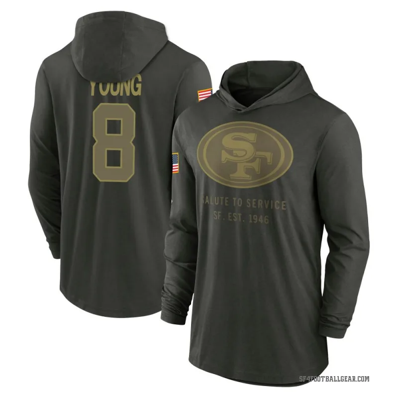 Steve Young Youth Green San Francisco 49ers Forest/ 2025 Salute to Service Sideline Lightweight Hooded Pullover Long Sleeve T-Sh