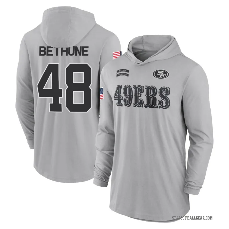 Tatum Bethune Youth Gray San Francisco 49ers 2024 Salute to Service Lightweight Performance Long Sleeve Hooded T-Shirt