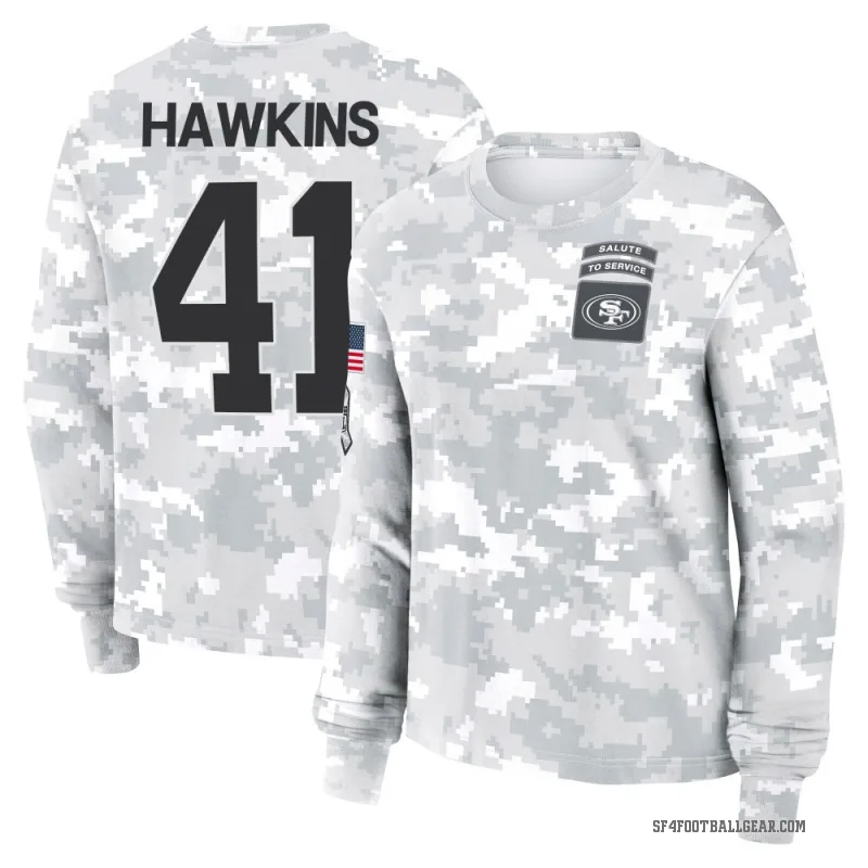 Tayler Hawkins Women's Camo San Francisco 49ers Arctic 2024 Salute to Service Long Sleeve T-Shirt