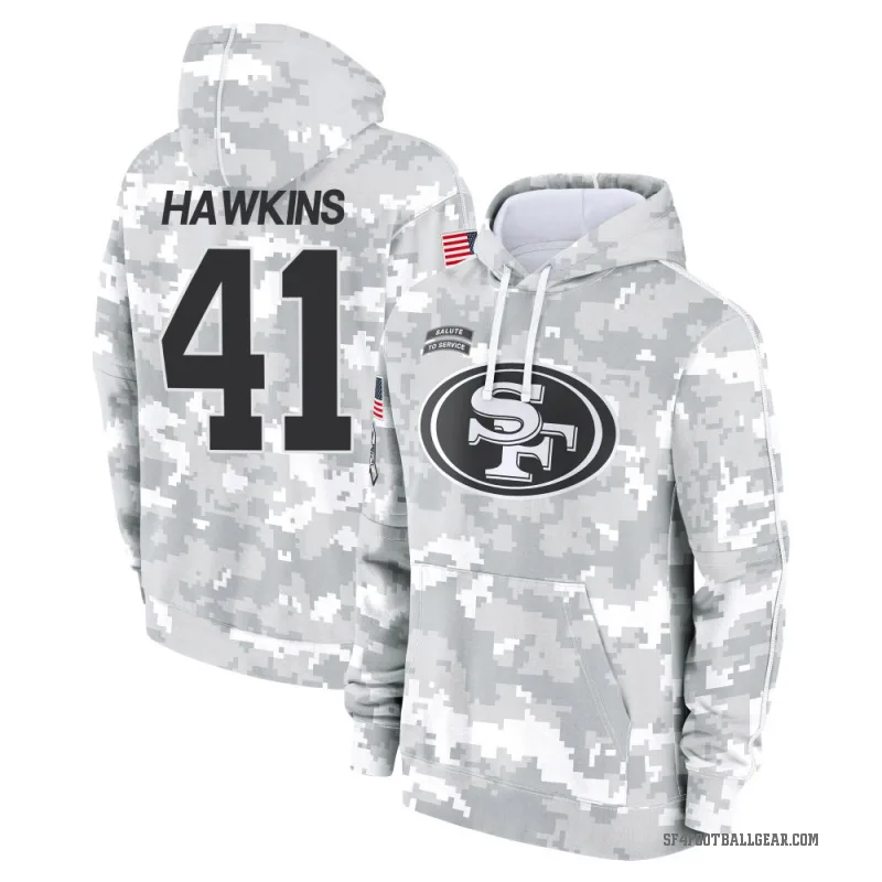 Tayler Hawkins Youth Camo San Francisco 49ers Arctic 2024 Salute to Service Club Fleece Pullover Hoodie