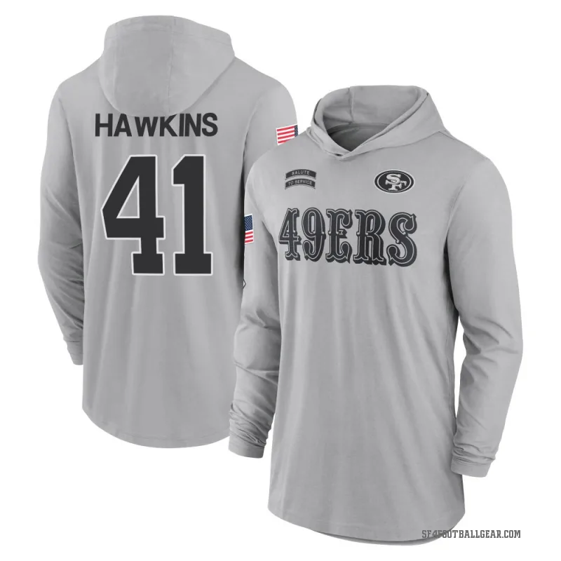 Tayler Hawkins Youth Gray San Francisco 49ers 2024 Salute to Service Lightweight Performance Long Sleeve Hooded T-Shirt