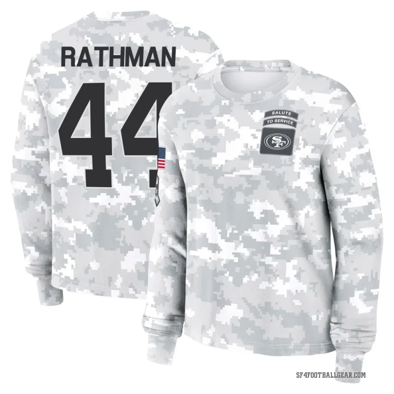 Tom Rathman Women's Camo San Francisco 49ers Arctic 2024 Salute to Service Long Sleeve T-Shirt
