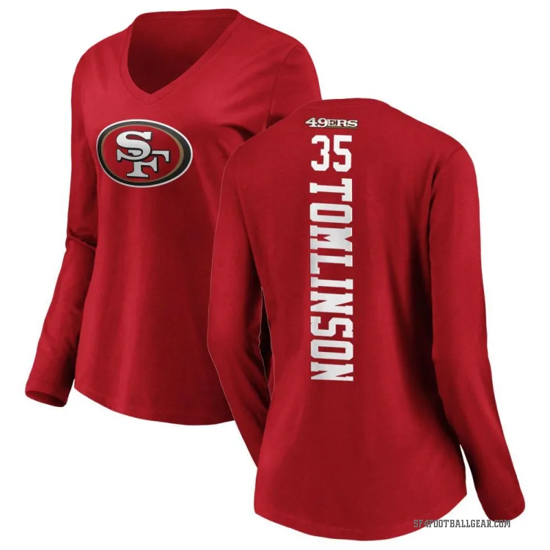 Tre Tomlinson Women's Red San Francisco 49ers Backer Slim Fit Long Sleeve T-Shirt -