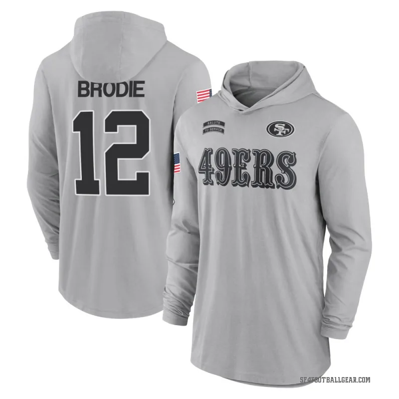 Wilson John Brodie Men's Gray San Francisco 49ers 2024 Salute to Service Lightweight Performance Long Sleeve Hooded T-Shirt