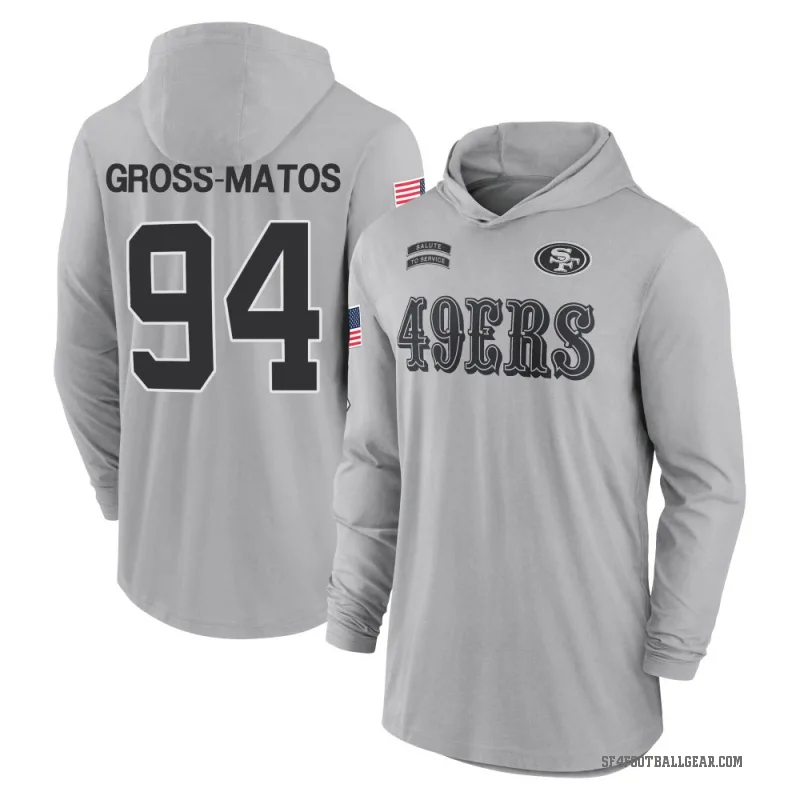 Yetur Gross-Matos Men's Gray San Francisco 49ers 2024 Salute to Service Lightweight Performance Long Sleeve Hooded T-Shirt