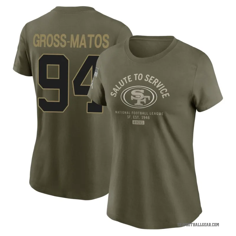 Yetur Gross-Matos Women's Olive San Francisco 49ers 2025 Salute to Service Sideline T-Shirt